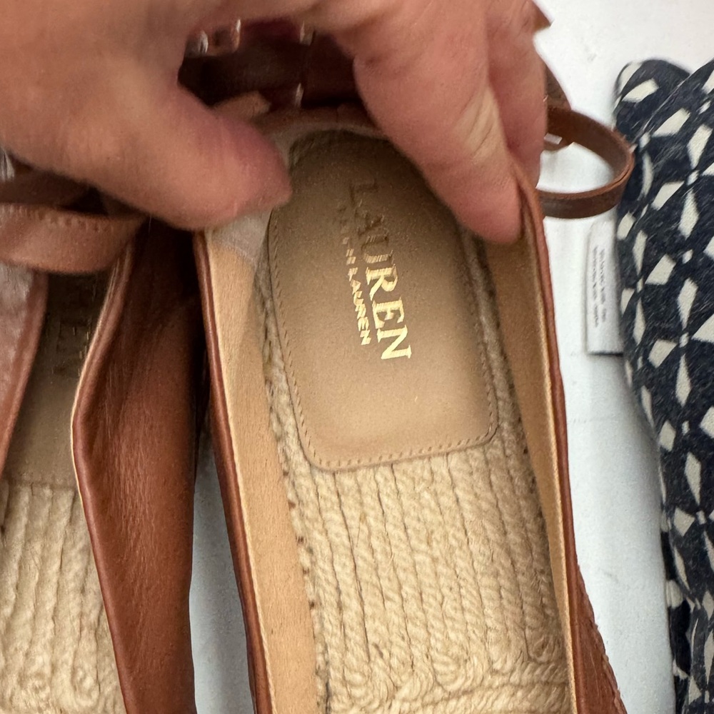 Size 11  leather lace up espadrilles Lauren COGNAC - Picture 4 of 8